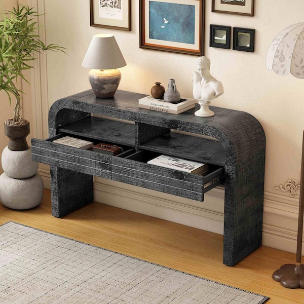 52 in. Antique Black Rectangle Wood Console Table Entryway Table