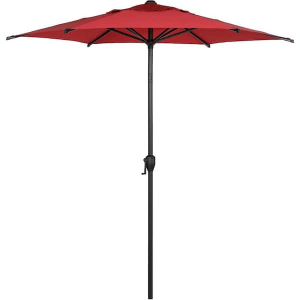 Unbranded 7.5 ft. Steel Market Patio Umbrella in Dark Red with Push Button Tilt