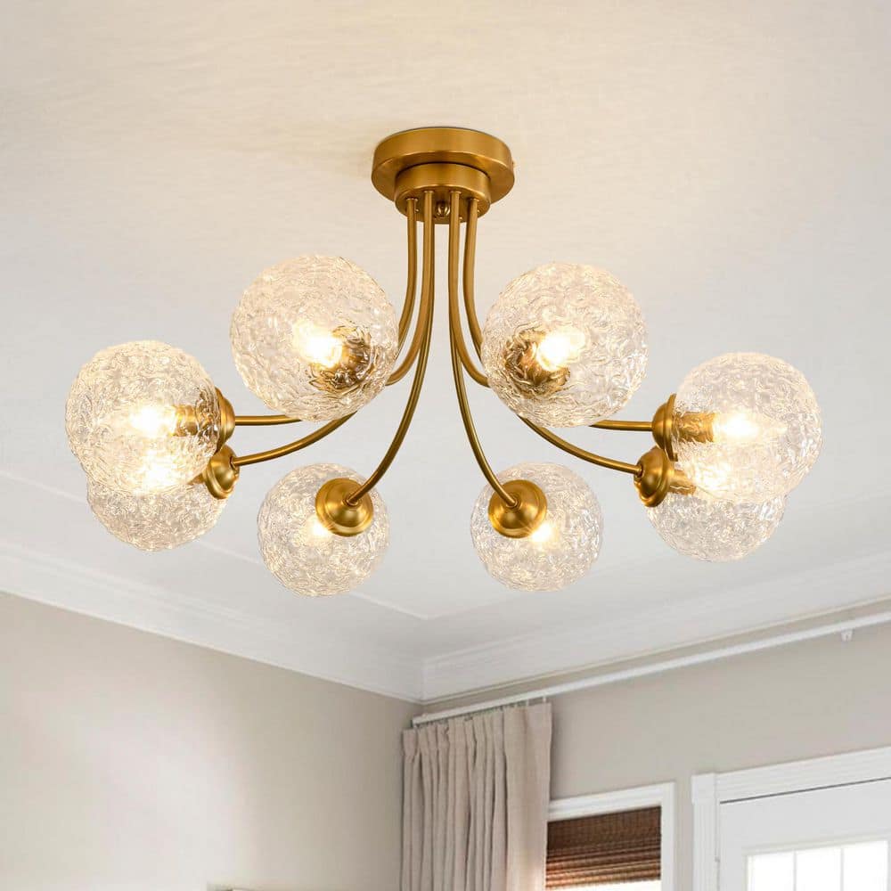 32.28 in. 8-Light Gold Modern Semi-Flush Mount Ceiling Light with Ribbed Glass Globe Shade Industrial Sputnik Chandelier price history on PriceWatchPro