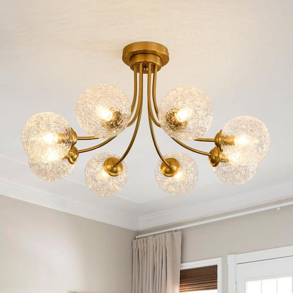 EDISLIVE Kosyee 3-Light 31.5 in. Gold Striped Glass Semi Flush