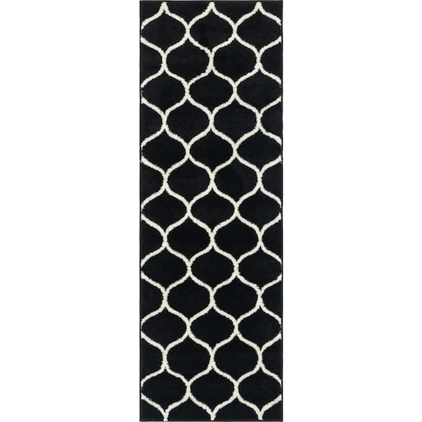 Trellis Frieze Rounded Black 2 ft. x 6 ft. Area Rug