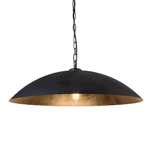 PCover 27.6 in.W 1-Light Dome Black and Dark Gold Foil Pendant Light Modern Transitional Hanging Light