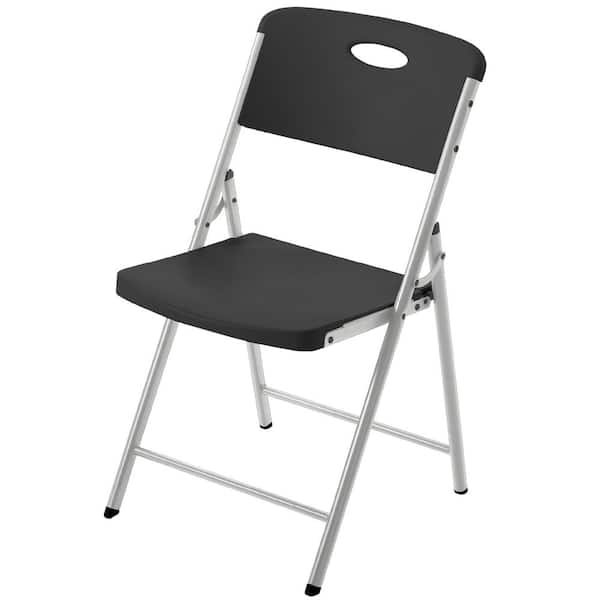 Black/Silver Resin Folding Chair With Steel Frame