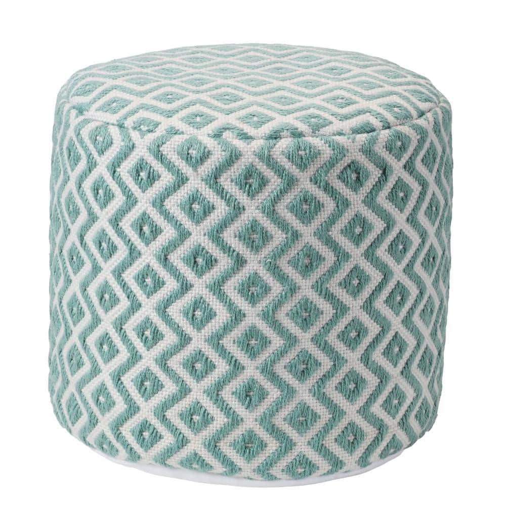 VIBE BY JAIPUR LIVING Osbourne Teal/Ivory Chevron Polyester 16 in. x 16 in. x 16 in. Cylinder Indoor/Outdoor Pouf