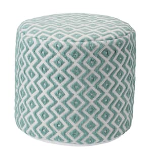 Osbourne Teal/Ivory Chevron Polyester 16 in. x 16 in. x 16 in. Cylinder Indoor/Outdoor Pouf