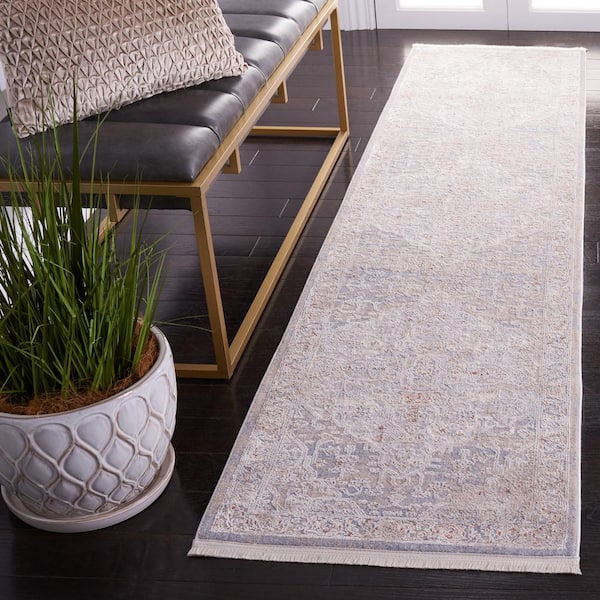 Marmara Beige/Blue Rust 2 ft. x 8 ft. Border Floral Runner Rug