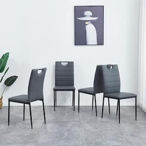 Light Gray PU Leather High Back Dining Chairs with Painted Metal Legs and Cushion Set of 4