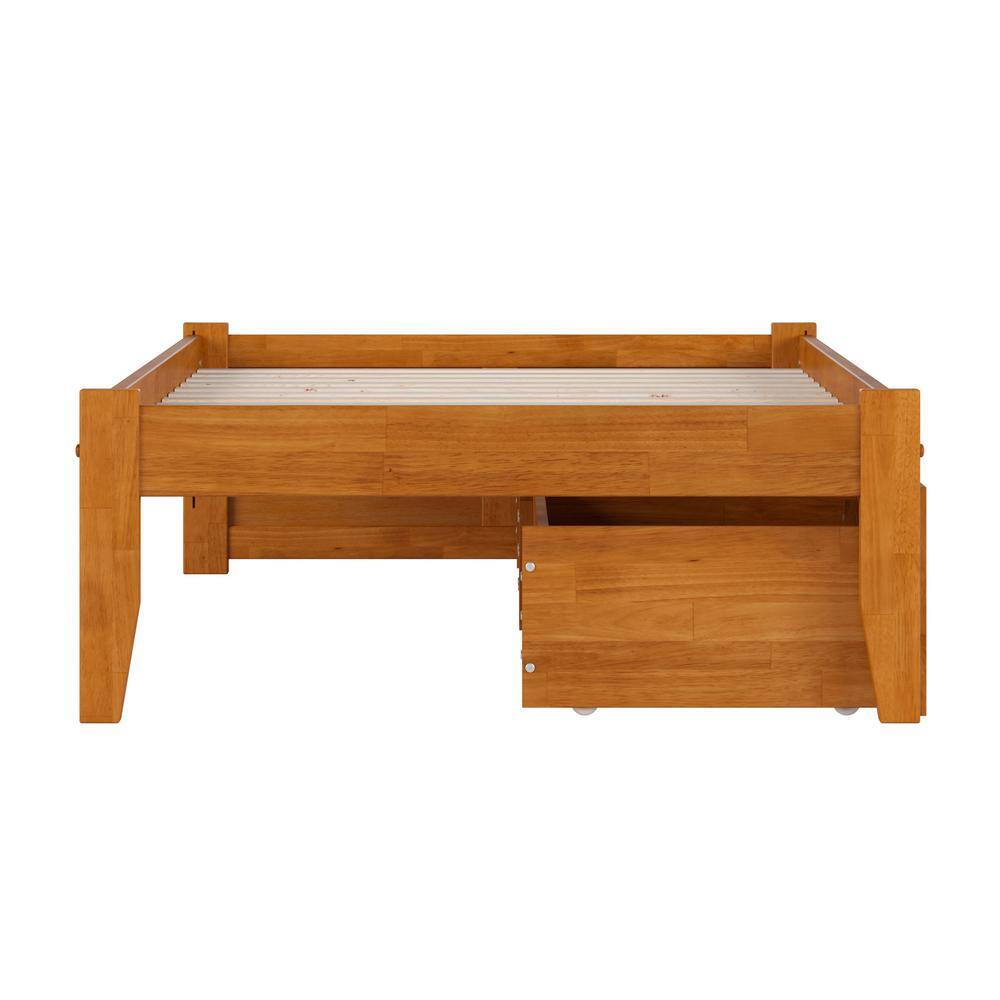 Light Toffee Twin Wood Platform Bed with Storage Drawers