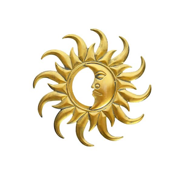 HI-LINE GIFT LTD. Half Moon Sunface 15.5 in. x 15.5 in. Gold Metal Work