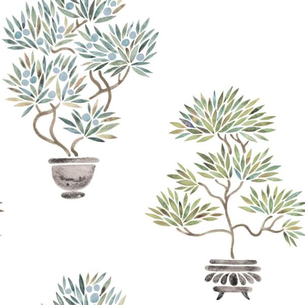 RoomMates Cat Coquillette Bonsai GREEN Vinyl Peel and Stick Matte Wallpaper 28.18 sq. ft.