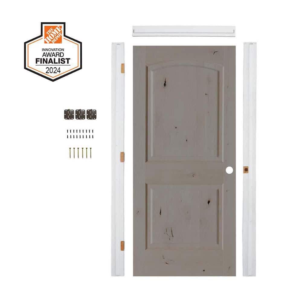 DIY RTA Kit 36 in. x 80 in. Knotty Alder Left-Hand Top Arch Grey Stain Wood