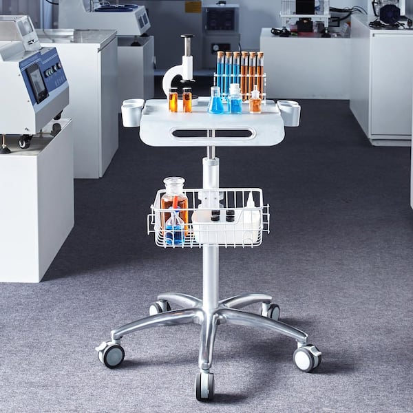 Medical Cart, Salon Cart with Wheels, Mobile Trolley Cart Height Adjustable,Rolling Desktop Kitchen Cart Metal, Sliver