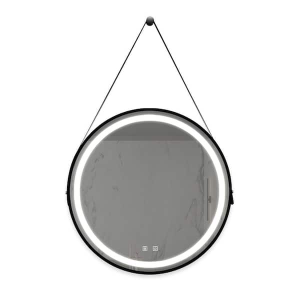 24 in. W x 24 in. H Round Black Frame Wall Mounted Led Classy Bathroom Vanity Mirror in Silver with Dimmable Touch