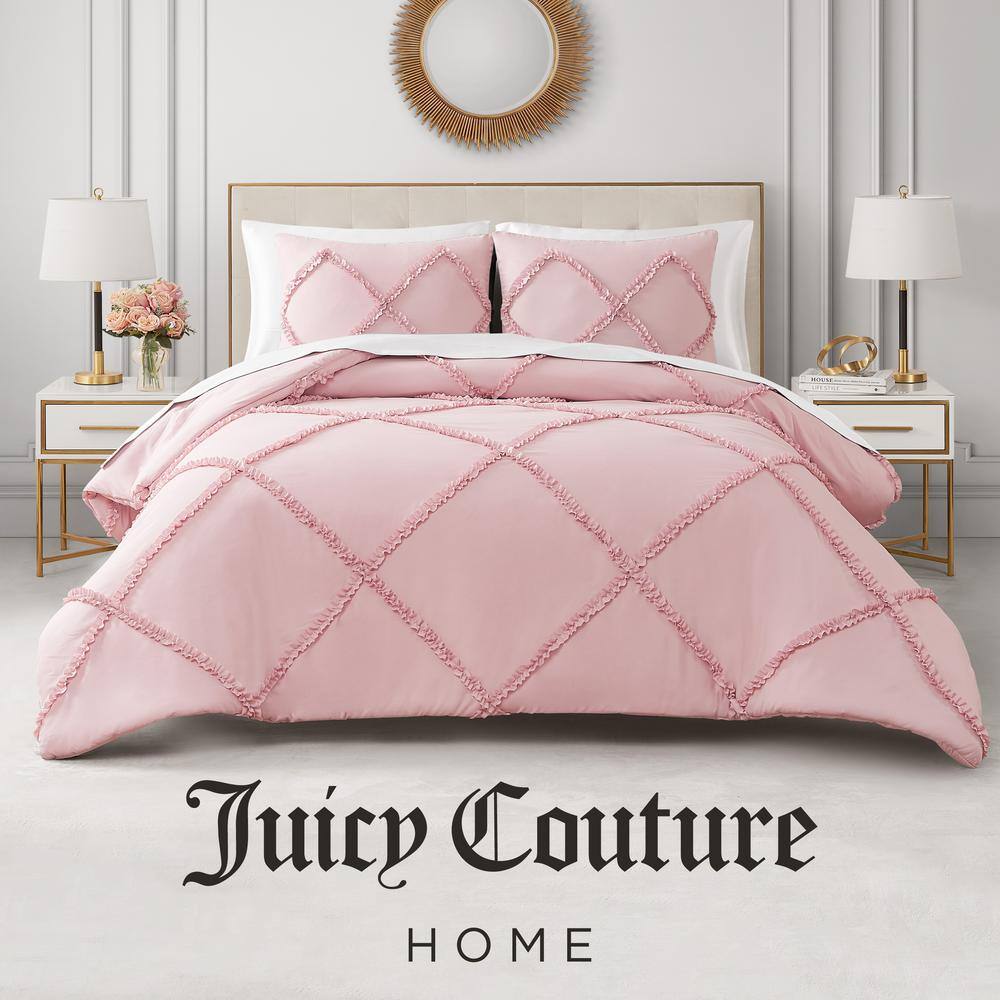 Blush Pink Microfiber Reversible Comforter Set with Ruffle Accents