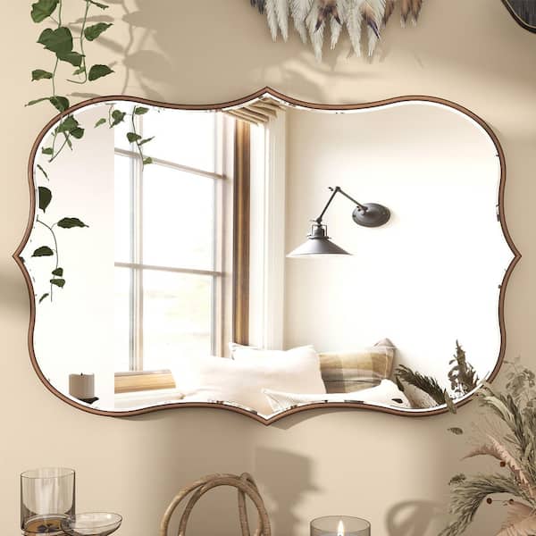 THKSHOUZ Gold 23.6 in. W x 35 in. H Vintage Irregular Metal Wall Mirror