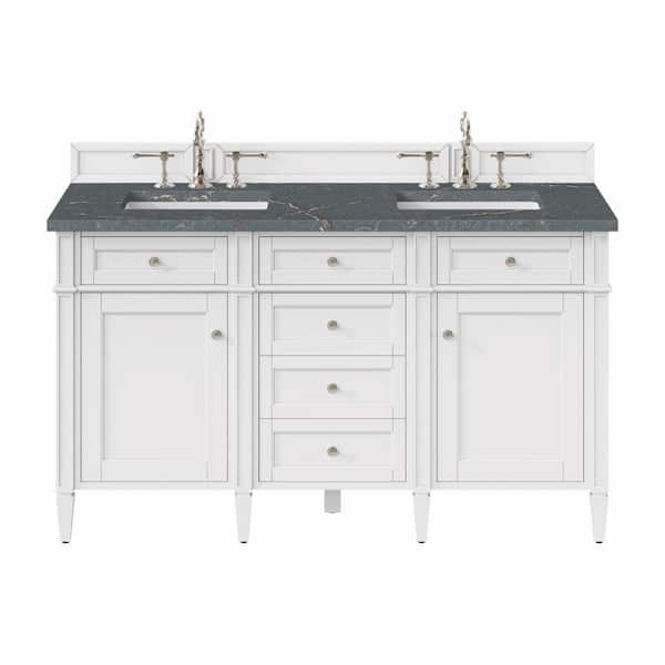 James Martin Vanities Brittany 60.0 in. W x 23.5 in. D x 34.0 in. H Bathroom Vanity in Bright White with Parisien Bleu Silestone Quartz Top