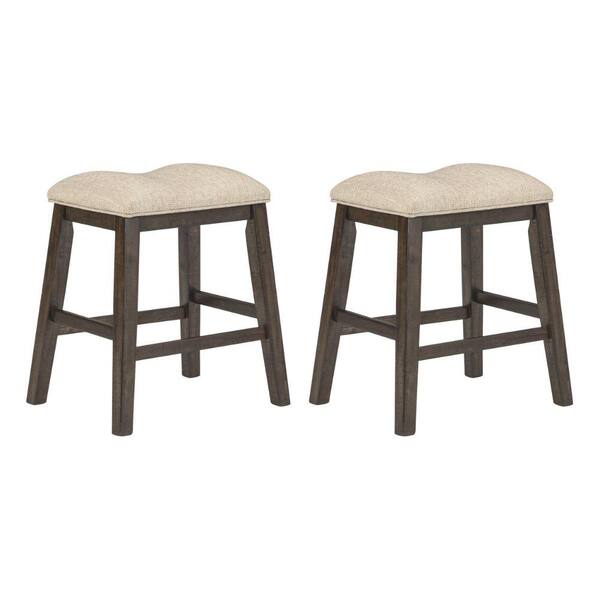 Benjara 24 in. Brown Backless Wooden Frame Bar Stool with Fabric Seat ...