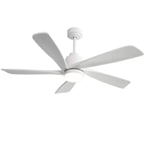 52 in. Indoor/Outdoor Smart Downrod White Wood Ceiling Fan with LED Light and APP Remote Control