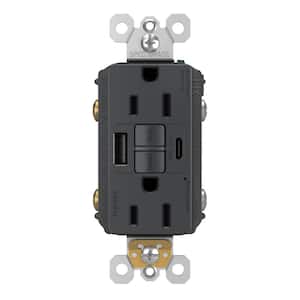 radiant 15 Amp 125-Volt Tamper Resistant Self-Test GFCI Duplex Outlet with Type A/C USB, Graphite