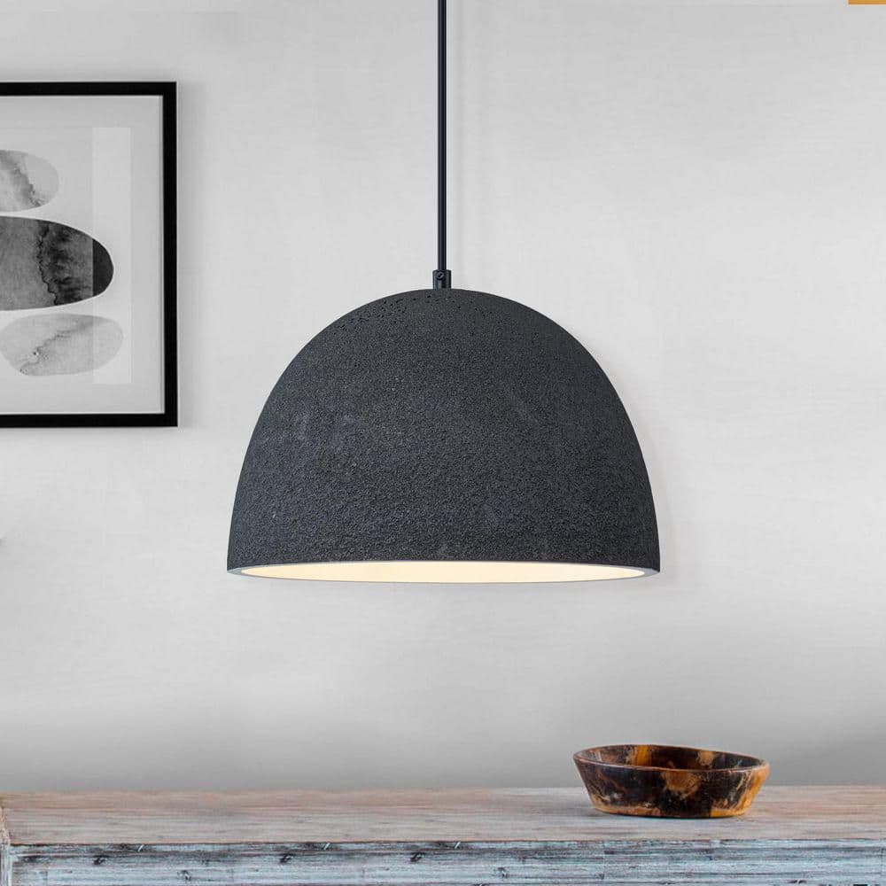 ZYZWMB 12.2 in. 1-Light Black Dome Ceramic Pendant Light for