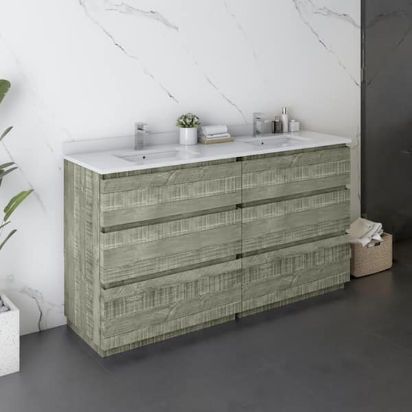 Fresca Formosa 60 in. Double Sink Freestanding Sage Gray Bath Vanity with White Quartz Top and Undermount Ceramic Sink
