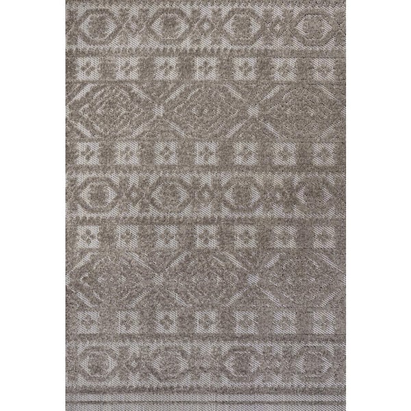 Citta High-Low Pile Mediterranean Tile Dark Gray/Ivory 5 ft. x 8 ft. Indoor/Outdoor Area Rug