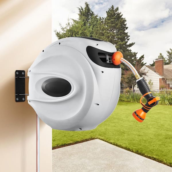 Retractable Hose Reel 1/2 in. Dia x 130 ft. Garden Water Hose Reel with 9-Pattern Nozzle, 180° Swivel Bracket