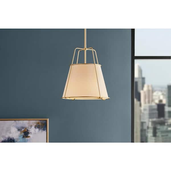Home Decorators Collection Havenport 2-Light Gold Pendant with White Fabric Shade