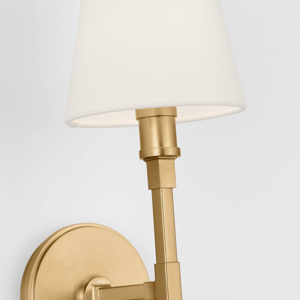 Perth Burnished Brass Wall Sconce with White Linen Shade