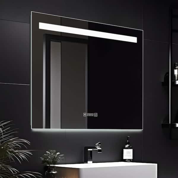 Dovelina 24 in. W x 31 in. H Rectangular Frameless Anti-Fog Wall-Mounted LED Bathroom Vanity Mirror with Time