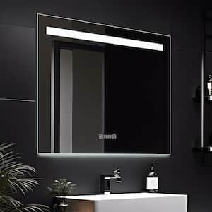 24 in. W x 31 in. H Rectangular Frameless Anti-Fog Wall-Mounted LED Bathroom Vanity Mirror with Time