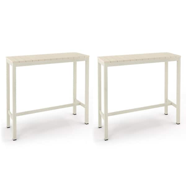 LUE BONA Humphrey 45 in. Cream Plastic HDPS Outdoor Bar Table Patio Waterproof Pub Height Dining Table For Balcony Indoor 2-pack