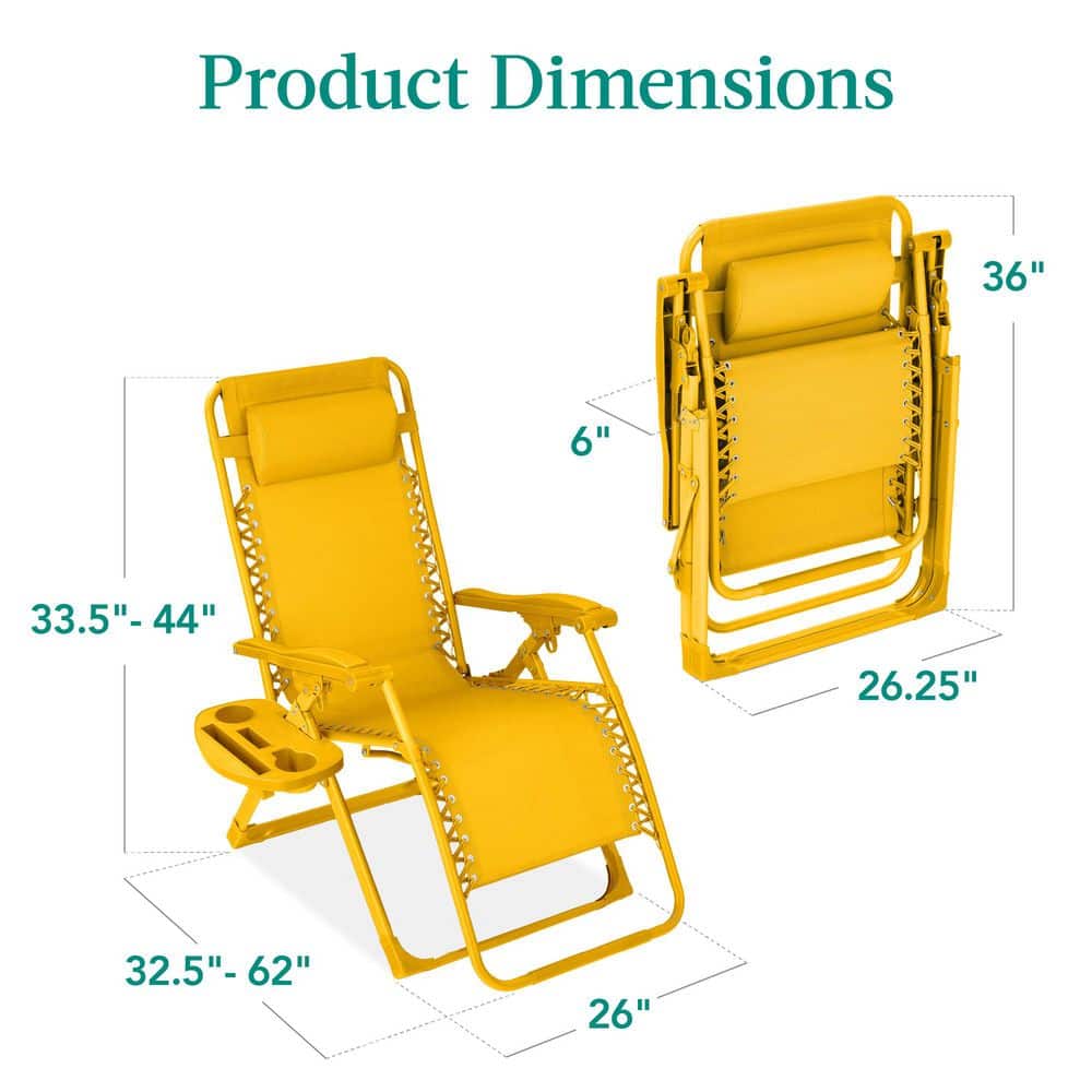 Sunflower Yellow Steel Zero Gravity Beach Lounger with Armrests