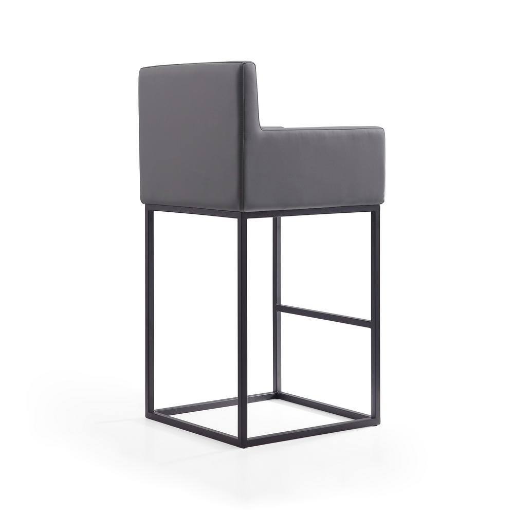Manhattan Comfort Ambassador 42" Grey and Black Leather Metal Barstool