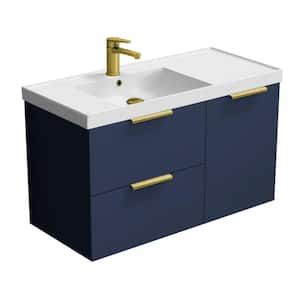 Lisbon 36.2 in. W x 18.5 in. D x 21.65 in. H Modern Bathroom Vanity in Night Blue With White Ceramic Top