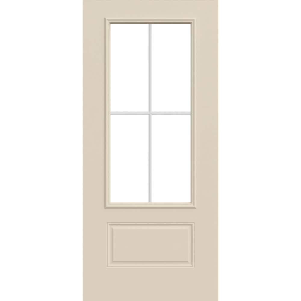 JELD-WEN 36 in. x 80 in. 1 Panel 3/4 Lite Right-Hand/Inswing Clear Glass Primed Steel Front Door Slab