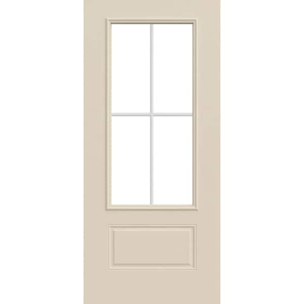 JELD-WEN 36 in. x 80 in. 1 Panel 3/4 Lite Right-Hand/Inswing Clear Glass Primed Steel Front Door Slab