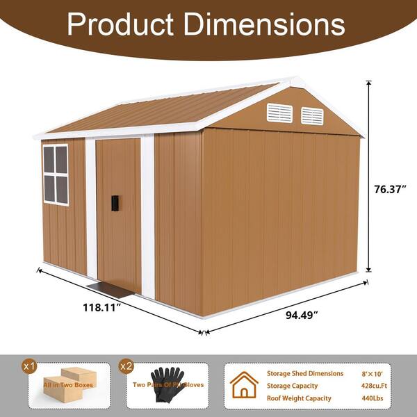 Sudzendf 8 ft.W x 10 ft.D Heavy-Duty Metal Storage Shed w/ Windows