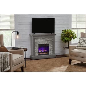 Whittington 40 in. W Freestanding Electric Fireplace with Gray Faux Stone in Weathered Gray