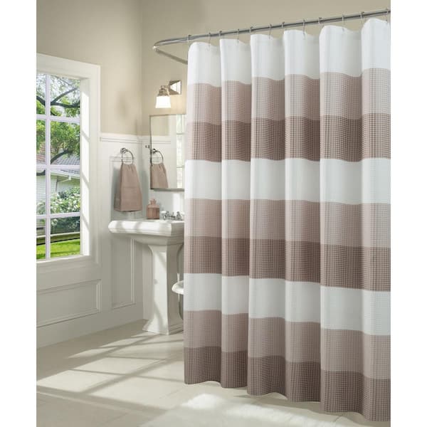 Dainty Home Ombre 72 in. Taupe Waffle Weave Fabric Shower Curtain