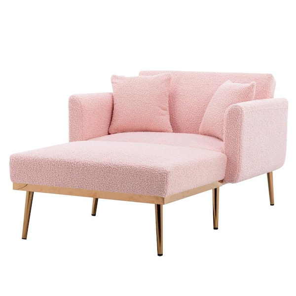 wetiny Pink Teddy Velvet With 2 Pillows Chaise Lounge Chair (Set of 1)