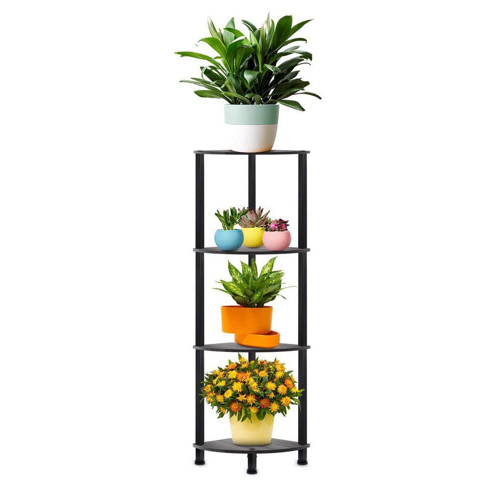 45.8 in. Outdoor Black Metal Plant Stand Rustproof Heavy-Duty Flower Pot  Holder (4-Tier)