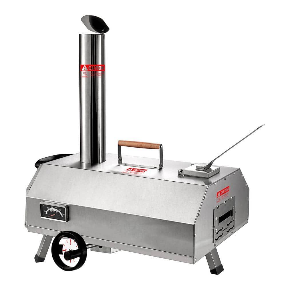 Anky 12 in. Stainless Steel Wood Pellet Outdoor Pizza Oven in Silver, Built-in Thermometer Pizza Cutter and Carry Bag