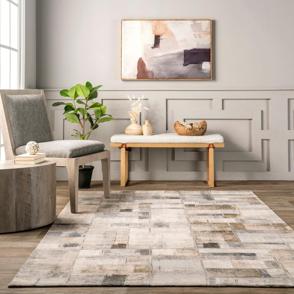 Gray Abstract Synthetic Easy Care Area Rug, 5' x 8'
