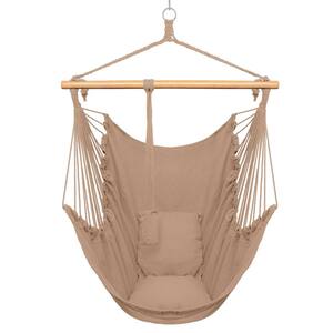 39.2 in. Portable Hammock Rope Chair Outdoor Hanging Air Swing in Coffee