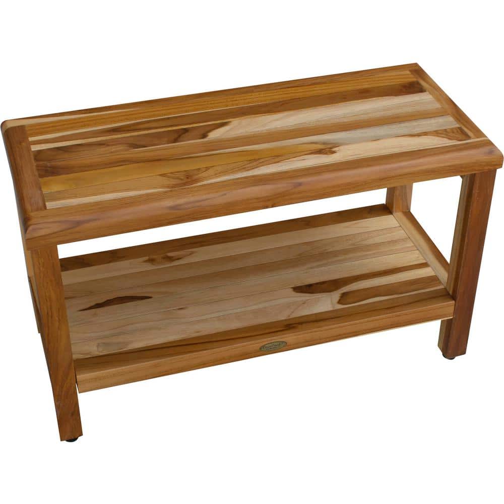 Eleganto 30" Natural Teak Shower Bench with Shelf