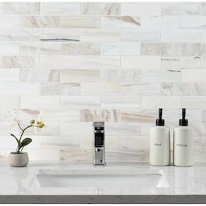 Angora Subway 12 in. x 12 in. Polished Marble Mesh-Mounted Mosaic Floor and Wall Tile (9.7 sq. ft./case)