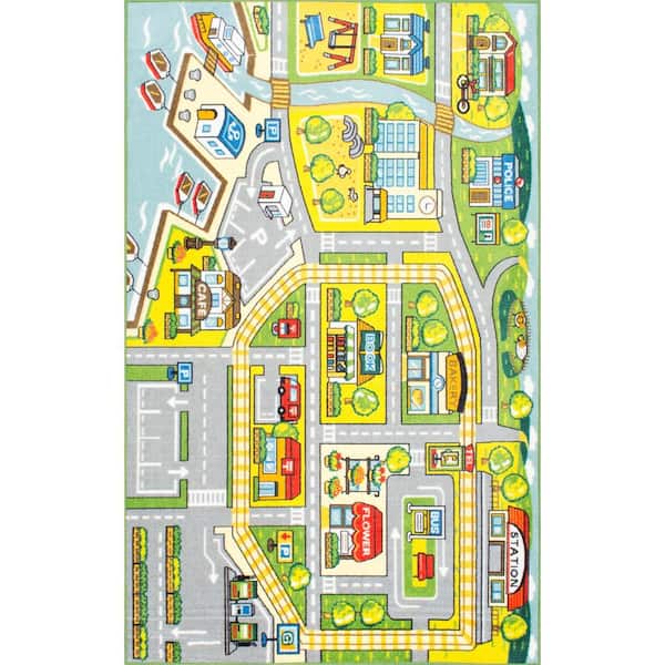 nuLOOM Fairytale Town Playmat Green 4 ft. x 6 ft. Area Rug
