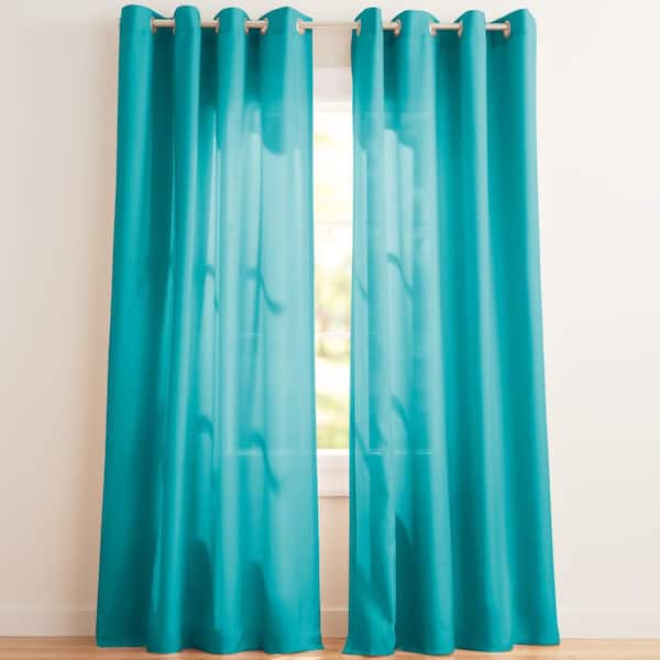 Loha Blue Teal Solid Light Filtering Grommet Top Curtain, 54 in. W x 84 in. L (Set of 2)