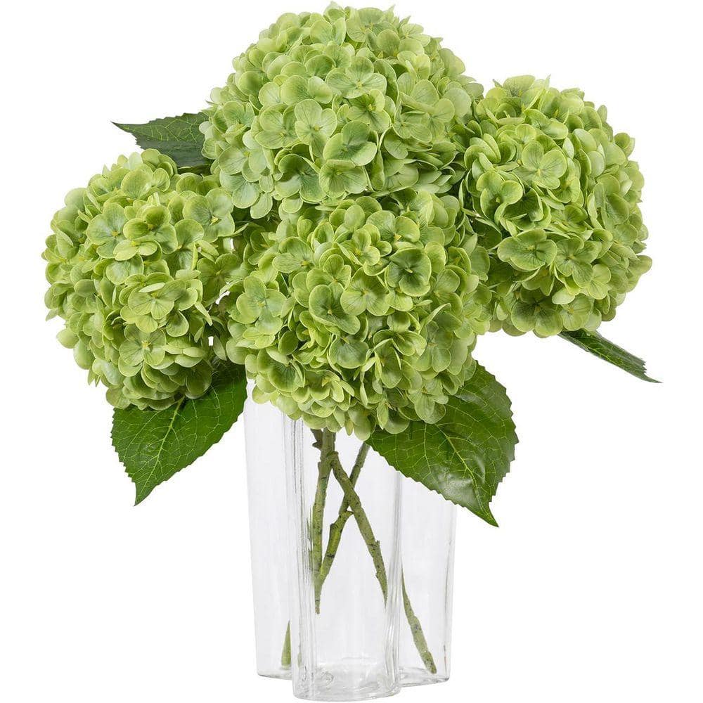 3-Pieces 20 in. Green Hydrangea Artificial Flowers Latex Real